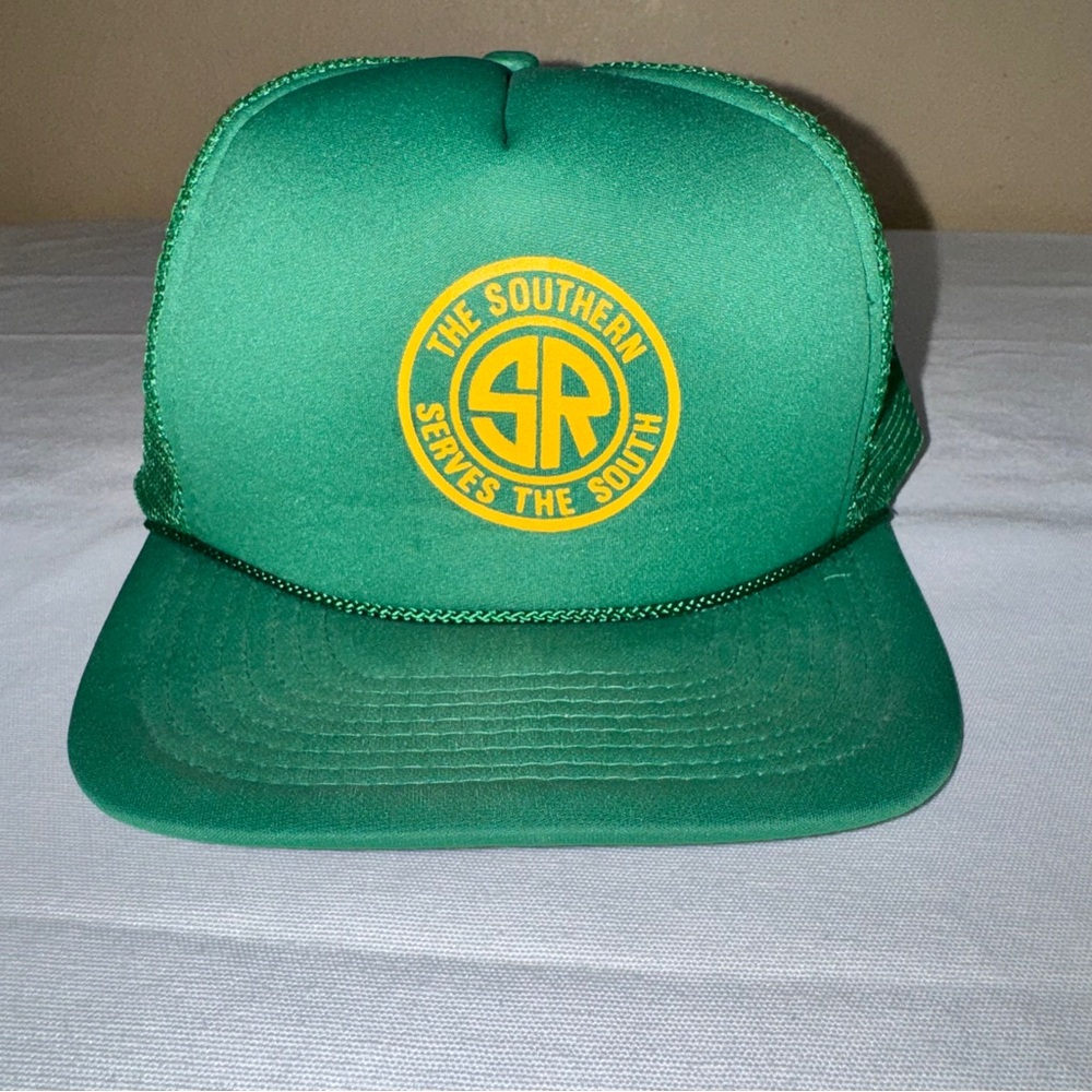 Vintage Southern Railroad Green Trucker‎ Hat with Yellow Logo SnapBack Mesh back